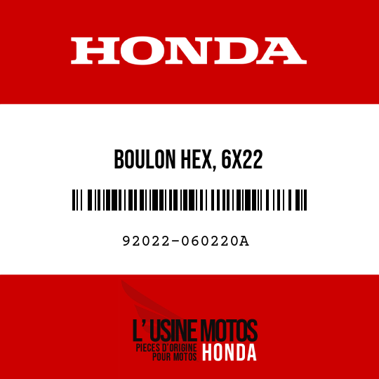 image de 92022-060220A BOULON HEX, 6X22